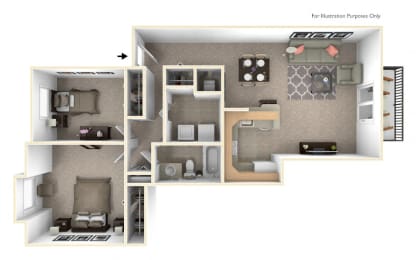2-Bed/1-Bath, Petunia Floor Plan at Northport Apartments, Macomb, MI