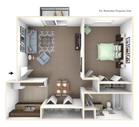 1-Bed/1-Bath, Primrose Floor Plan at Fox Pointe Apartments, East Moline, Illinois