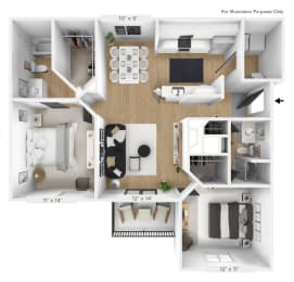 2 bedroom 2 bathroom Floor plan B at Sundance Apartments, Indianapolis