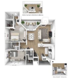 2 bedroom 2 bathroom Floor plan C at Sundance Apartments, Indiana, 46237