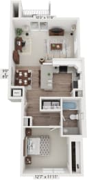One bedroom end style floor plan  at Signature Pointe Apartment Homes, Athens, AL