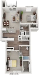 2 Bedroom Floor Plan at Signature Pointe Apartment Homes, Athens, AL