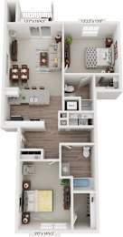 2 Bedroom 3D Floor Plan at Signature Pointe Apartment Homes, Athens, AL