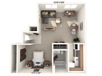Studio Floor Plan at Bavarian Village Apartments, Indianapolis, IN, 46235