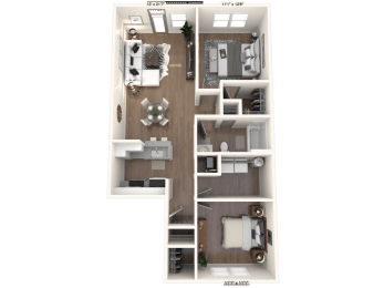 The Benton - 2 BR 1 BA Floor Plan at River Crossing Apartments, Missouri