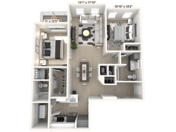 The Capital - 2 BR 2 BA Floor Plan at Alexandria of Carmel Apartments, Indiana, 46032