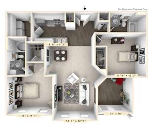 The Castello - 2 BR 2 BA Floor Plan
