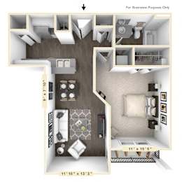 The Caymus - 1 BR 1 BA Floor Plan at Bella Vista Apartments, Indiana