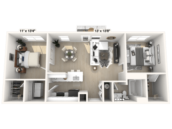 The Congressional - 2 BR 1 BA Floor Plan at Alexandria of Carmel Apartments, Indiana, 46032