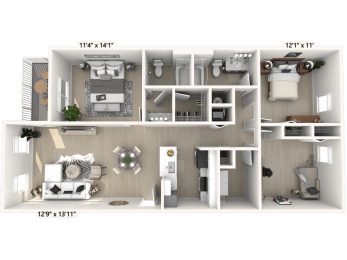 The Declaration - 3 BR 2 BA Floor Plan at Alexandria of Carmel Apartments, Indiana, 46032