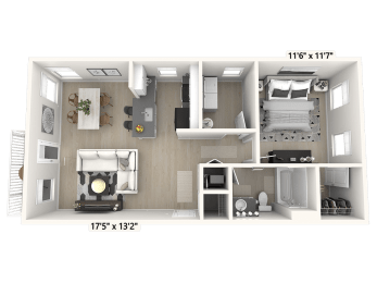 The Diplomat - 1 BR 1 BA Floor Plan at Alexandria of Carmel Apartments, Carmel, Indiana