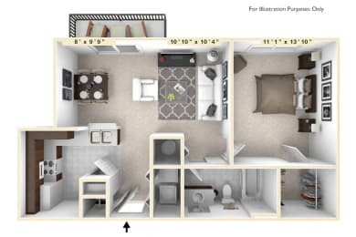The Harrison - 1 BR 1 BA Floor Plan at Enclave Apartments, Midlothian, VA