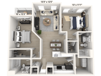 The Liberty - 2 BR 2 BA Floor Plan at Alexandria of Carmel Apartments, Carmel, IN