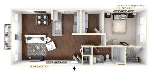 The Madison - 1 BR 1 BA Floor Plan at The Avenue at Polaris Apartments, Ohio