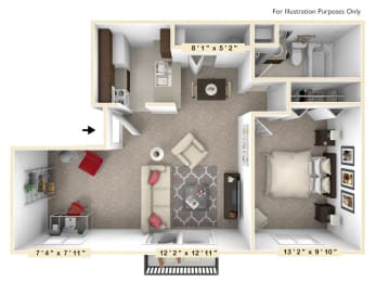 The Maple - 1 BR 1 BA with Den Floor Plan at Autumn Woods Apartments, Miamisburg, OH, 45342