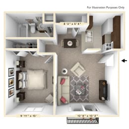The Oak - 1 BR 1 BA  Floor Plan at Autumn Woods Apartments, Miamisburg, OH