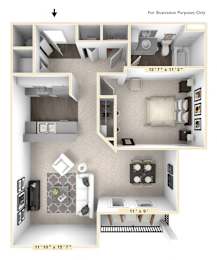 The Opus - 1 BR 1 BA Floor Plan at Bella Vista Apartments, Fishers, IN, 46038