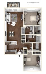 The Peak - 2 Bedroom 2 BA Floor Plan at The Retreat Apartments, Roanoke, VA, 24019