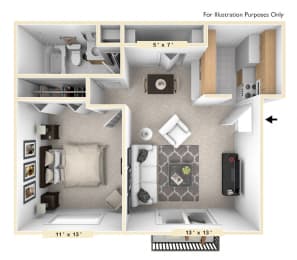 The Quail Run - 1 BR 1 BA Floor Plan at Pheasant Run, Indiana, 47909