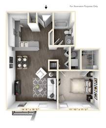 The Tensley - 1 BR 1 BA Floor Plan at Bella Vista Apartments, Indiana, 46038