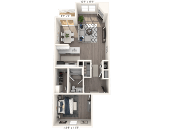 The Vintner - 1 BR 1 BA Floor Plan at The Vinings Apartments, Richmond