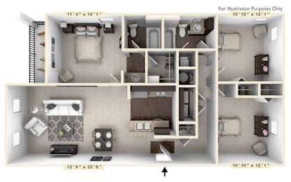 The Augusta - 3 BR 2 BA Floor Plan