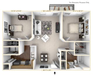 The Wakefield - 2 BR 1 BA Floor Plan at Brickshire Apartments, Indiana, 46410