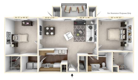 The Winchester - 2 BR 1 BA Floor Plan at Brickshire Apartments, Merrillville