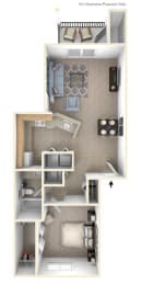 Traditional One Bedroom One Bath Floorplan at Foxwood and The Hermitage, Portage, MI, 49024