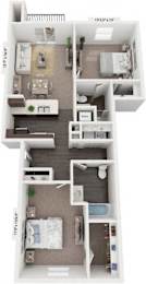 Two Bedroom 3D Floor Plan at Trade Winds Apartment Homes in Elkhorn, NE