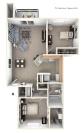 Two Bedroom One Bath Floor Plan at Canal Club Apartments, Lansing, 48917