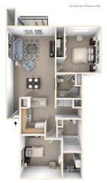 Two Bedroom Two Bath Floor Plan at Arbor Lakes Apartments, Elkhart, 46516