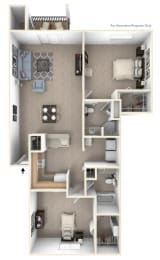 Two Bedroom Two Bath Floorplan | 958-991 Sq. Ft at Dupont Lakes Apartments, Fort Wayne, 46825
