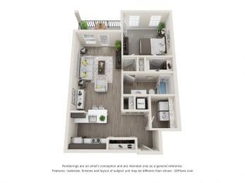 1 Bedroom 1 Bath Floor Plan at 24 at Bloomfield, Michigan