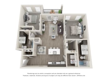 Maple 2 Bed 2 Bath Floor Plan at Village Place Apartments, Romeoville