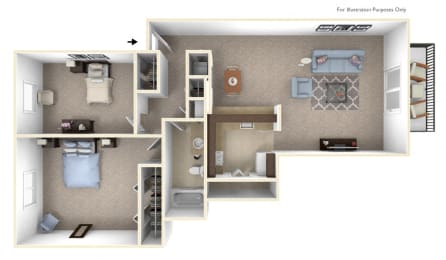 2-Bed/1-Bath, Violet Floor Plan at The Landings, Westland, MI, 48185