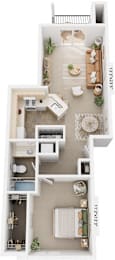 One Bedroom Floor Plan at West Hampton Park Apartment Homes, Nebraska, 68022
