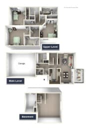 Yarrow Townhome Floor Plan - 3 BR 2.5 BA at Killian Lakes Apartments and Townhomes, Columbia, South Carolina