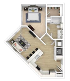 1 Bed 1 Bath Floor Plan at City View Apartments, Lansing, 48933