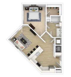 1 Bedroom 1 Bath Floor Plan at City View Apartments, Lansing, 48933