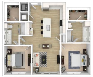 2 Bedroom 2 Bath Floor Plan at City View Apartments, Lansing, Michigan