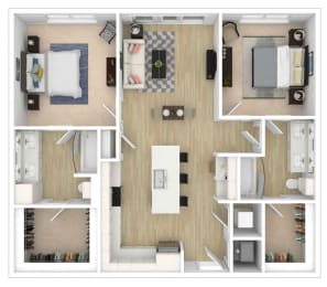 2 Bedroom 2 Bath Floor Plan at City View Apartments, Lansing, Michigan