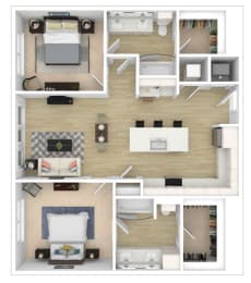 2 Bedroom 2 Bathroom Floor Plan  at City View Apartments, Lansing, 48933