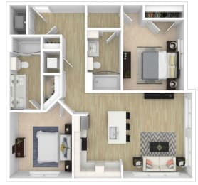 2 Bed Floor Plan at City View Apartments, Michigan
