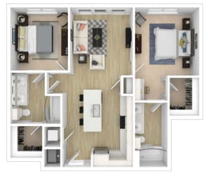2 Bed 2 Bath Floor Plan at City View Apartments, Lansing, 48933