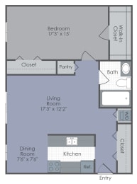 1 Bedroom, 1 Bathroom 2D floor plan at Glenwood.