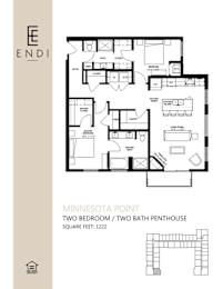 A floor plan for the Minnesota Point Two Bedroom/Two Bath Penthouse.