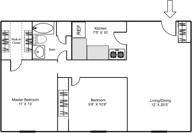 a floor plan of a house with a bedroom and a living room