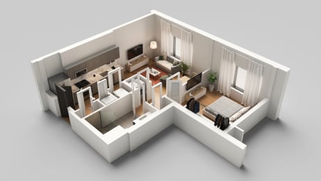 a floor plan of a small apartment with a bedroom and a living room