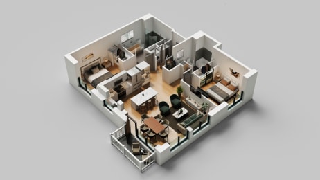 a 3d floor plan of an apartment
